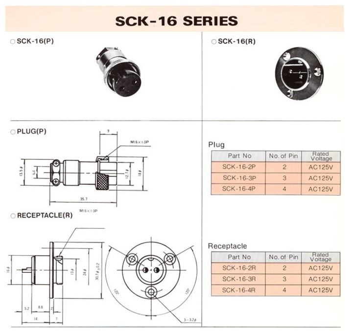 A0003487-16mm 圆形连接器SCK-16-2P SCK-16-3P