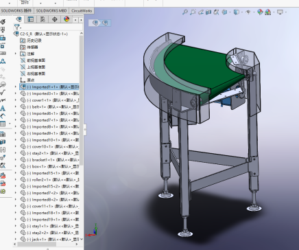 90°拐弯皮带输送机3D模型图纸 Solidworks设计