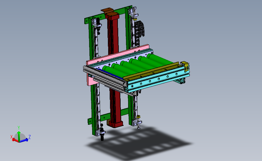 电动辊筒驱动的升降式滚筒输送机3D数模图纸 Solidworks设计 附STEP