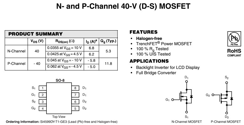 A0004592-SI4599上的N沟道和P沟道MOSFET模块