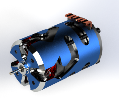 内置冷却风扇的无刷电机模型3D图纸 Solidworks设计