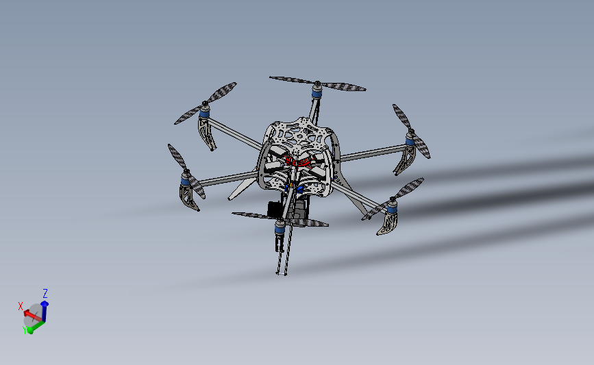 六翼航拍器六轴无人机框架3D图纸 Solidworks设计