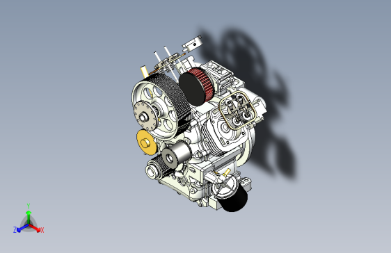 V型双缸发动机3D图纸模型