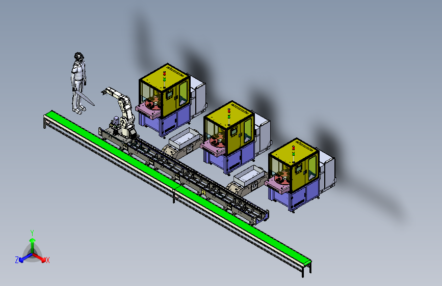 手机外壳打磨设备与机械手组合模拟