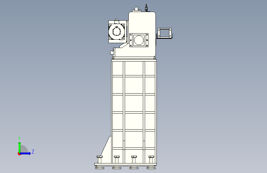 重型龙门CNC加工中心3D图纸模型 左侧视图