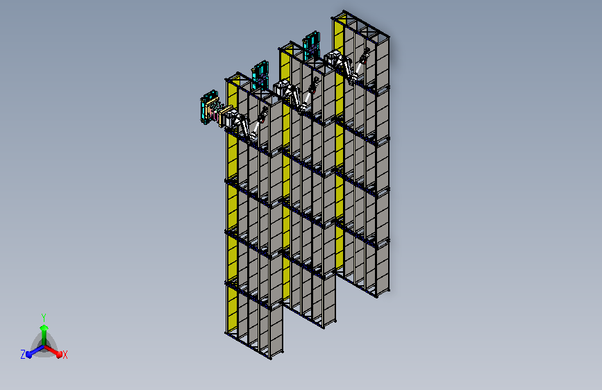 带有视觉机械手的复合AGV货架取料模拟