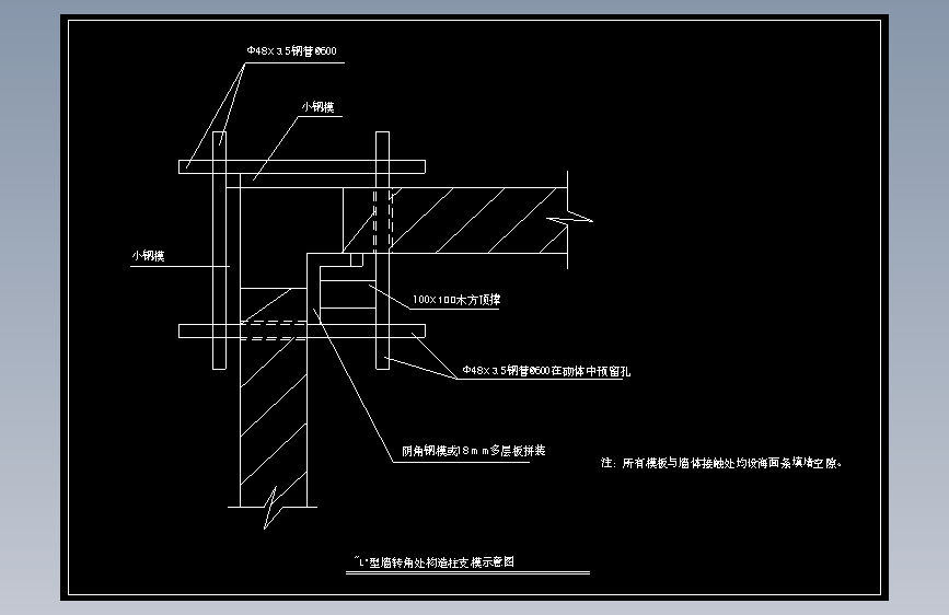 L型墙转角构造柱支模示意图