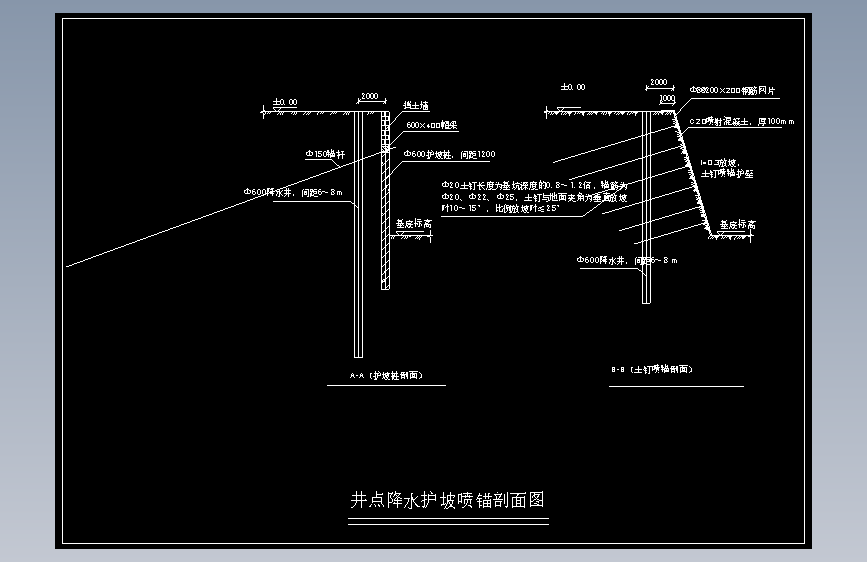 井点降水护坡喷锚支护剖面图
