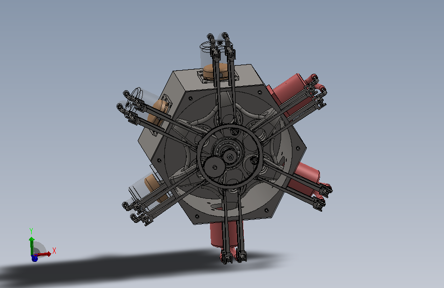 6缸4冲程径向发动机。