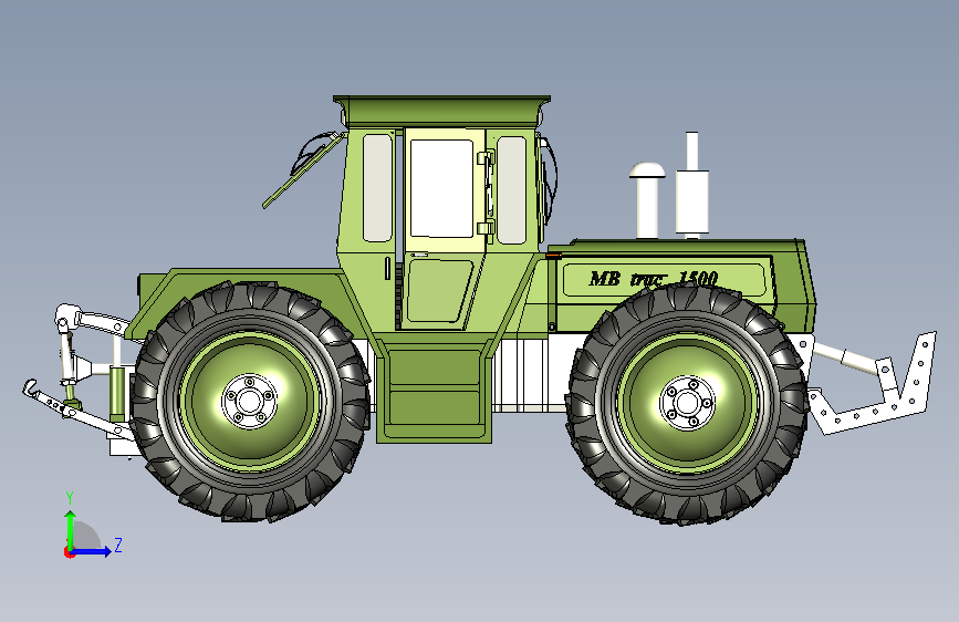一款solidworks设计的奔驰拖拉机模型 左侧视图