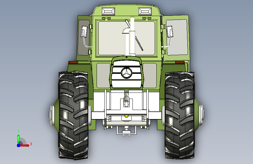 一款solidworks设计的奔驰拖拉机模型 正面视图