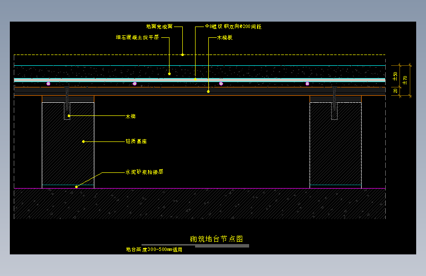 【地坪】砌筑地台节点图（地台高度300-500mm适用）