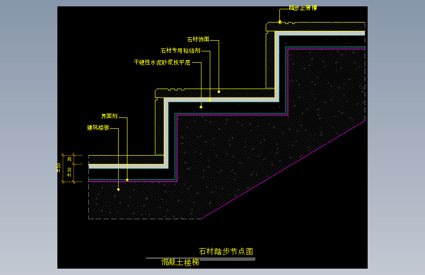 【地坪】石材踏步节点图（混凝土楼梯）