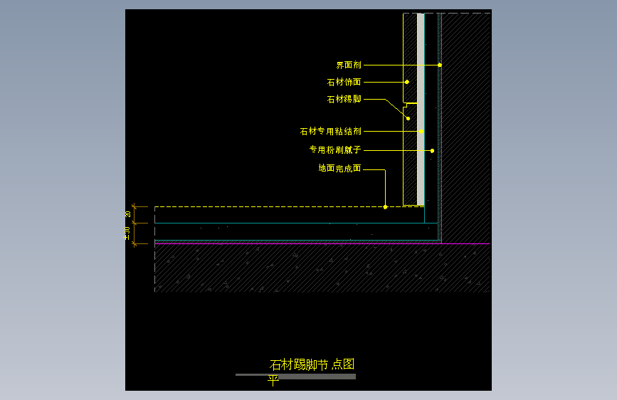 【地坪】石材踢脚节点图（平）