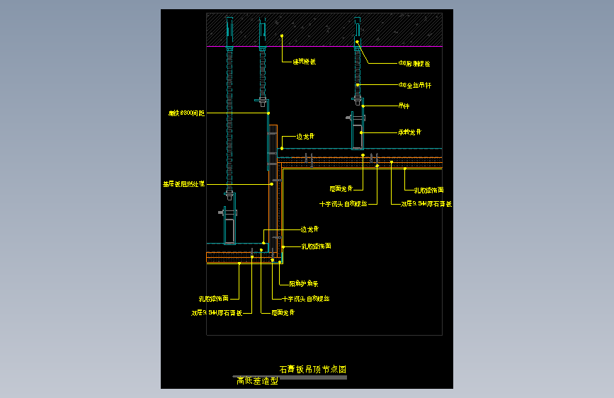 【天花】石膏板吊顶节点图（高低差造型）