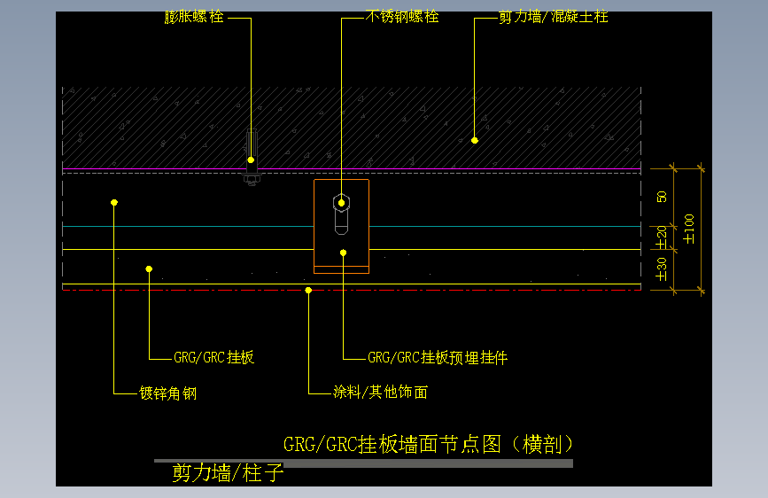【墙身】GRG_GRC挂板墙面节点图（横剖）（剪力墙_柱子）