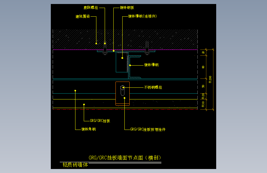 【墙身】GRG_GRC挂板墙面节点图（横剖）（轻质砖墙体）