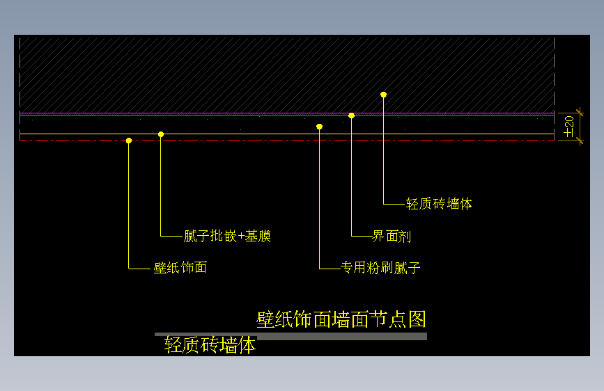 【墙身】壁纸饰面墙面节点图（轻质砖墙体）