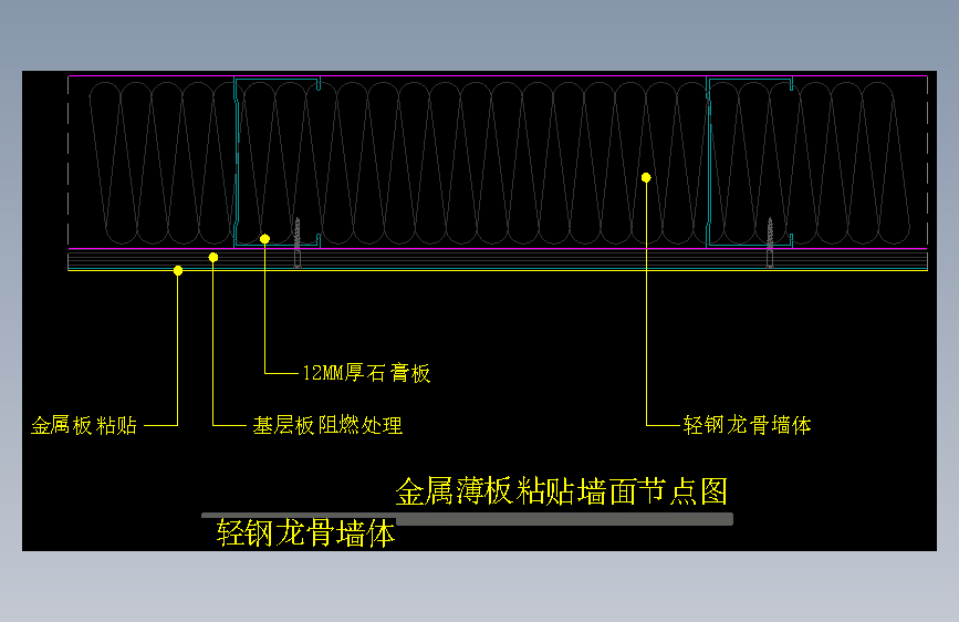 【墙身】金属薄板粘贴墙面节点图（轻钢龙骨墙体）