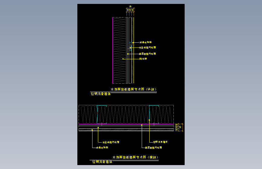 【墙身】木饰面挂板墙面节点图（轻钢龙骨墙体）