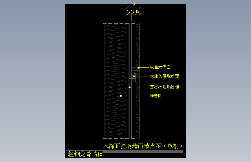 【墙身】木饰面挂板墙面节点图（纵剖）（轻钢龙骨墙体）