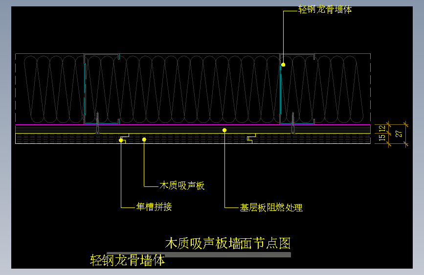 【墙身】木质吸声板墙面节点图（轻钢龙骨墙体）