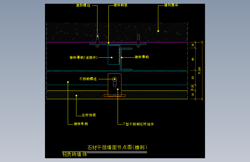 【墙身】石材干挂墙面节点图(横剖)