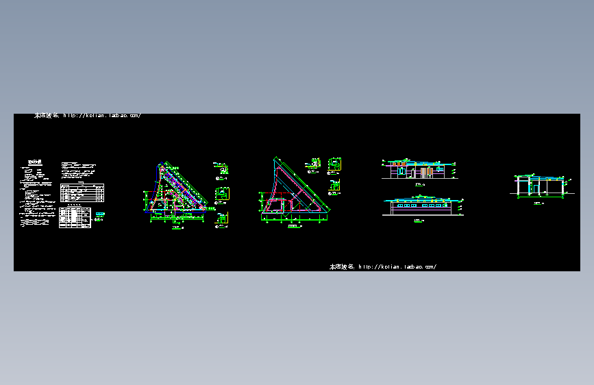长15.54米 宽约9米 1层三角形景观公厕（建筑设计说明 平面布置图 屋顶构架平面图 二个立面 一个剖面 座便器平立面）