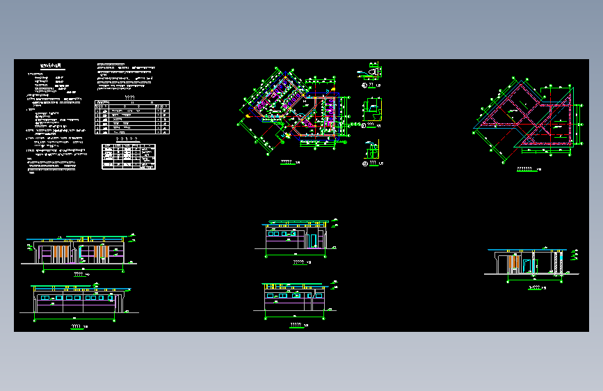 长约11米 宽7.14米 1层景观公厕（建筑设计说明 平面布置图 屋顶构架平面图 四个立面 一个剖面 座便器平立面）
