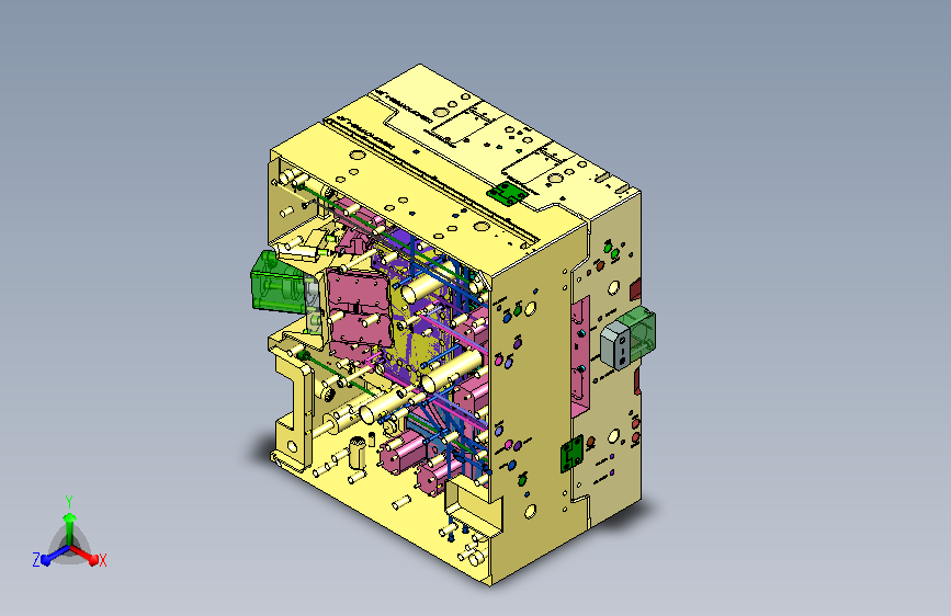 D22HCP1DYF006-杂物箱基座模具-型腔大抽芯结构-后模斜抽芯结构