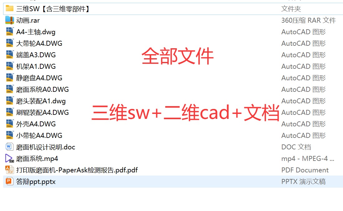 小型家用磨面机设计含三维SW模型+CAD图纸+说明书