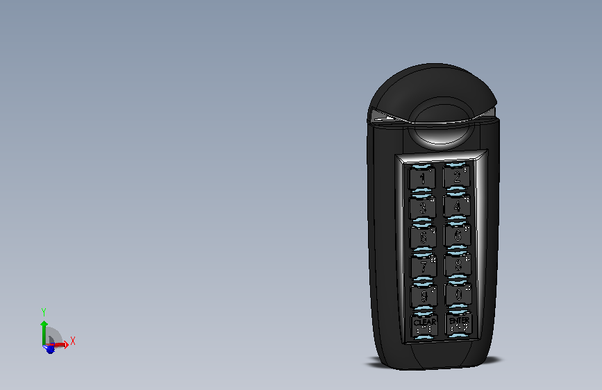 智能型电子密码锁的 SolidWorks 三维设计模型，属于防水型户外门禁密码键盘锁，常用于栅栏门、庭院门或储物柜等场景