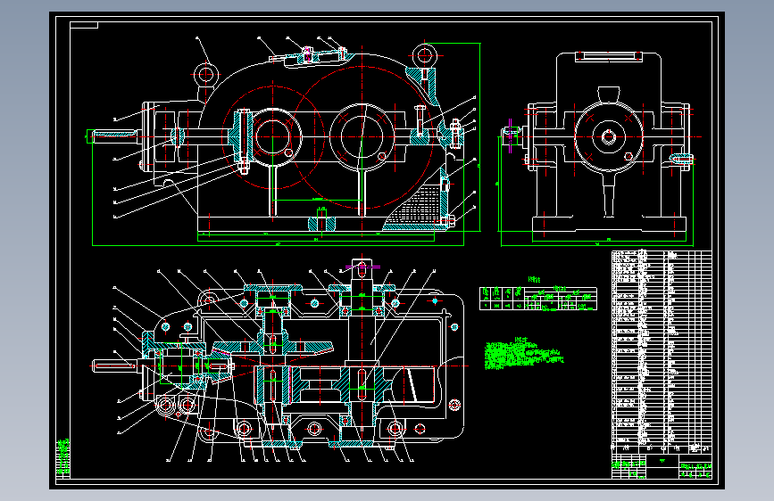 圆锥圆柱齿轮减速器总装图 cad