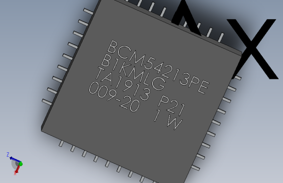 集成电路芯片（IC）一款采用QFP四方扁平封装的芯片Broadcom BCM54213PE Gigabit Ethernet Transceiver, RPi4ModelB
