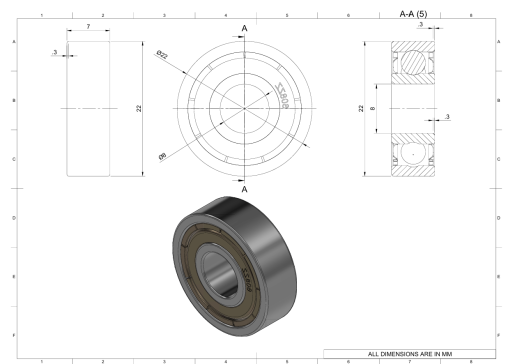 带爆炸的 608ZZ 轴承 CAD 模型..