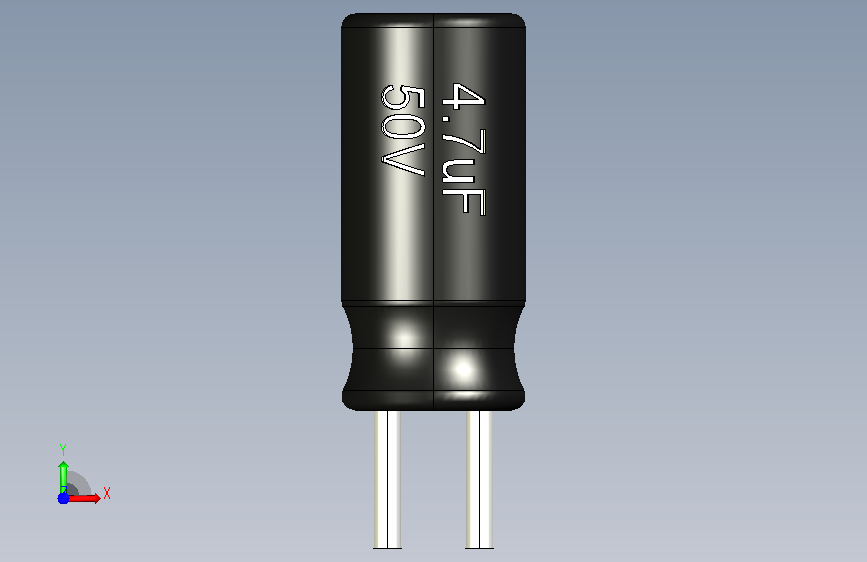 Capacitor 4.7uF 50V film.STEP_电容 4.7微法 50V 薄膜_. 正面视图