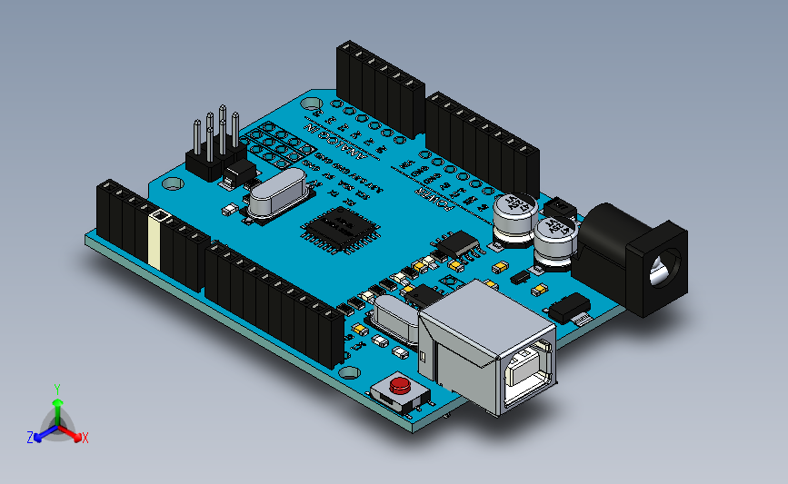 Arduino Uno R3 开发板完整模型_STEP_模型图纸下载 – 懒石网