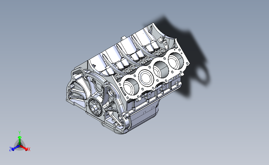 带汽车动力总成的 V8 发动机缸体模型 主视图