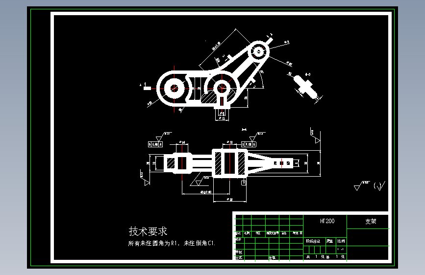 1670--支架加工工艺规程及铣Φ38端面夹具设计【夹角45度】 主视图