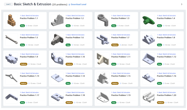 SolidWorks 练习题 – 级别