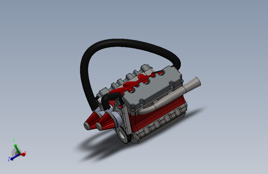 带二维图纸的 V6 双涡轮增压发动机3D数模 Solidworks设计 附平面工程图