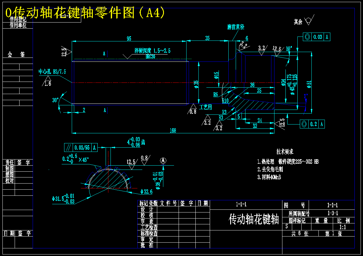 传动轴花键轴加工工艺及铣花键夹具设计(含6张CAD图纸)