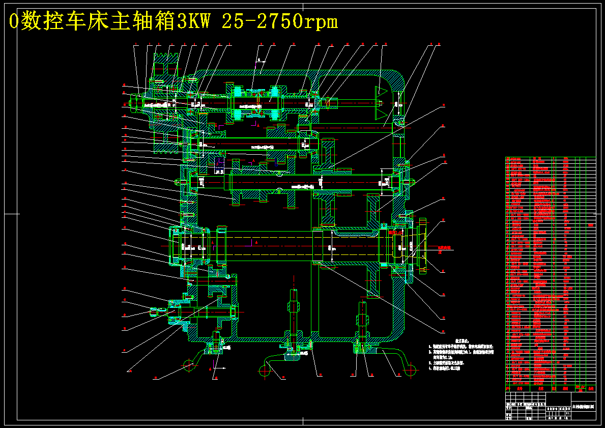 数控车床主轴箱设计(参数:3KW 25-2750rpm) 主视图