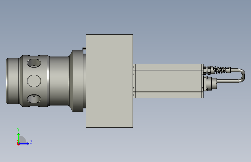 A0013108-比例流量控制阀(Rexroth - BOSCH)。 - 2通比例节流阀FES型。 - 公称尺寸63。 - 配件模式符合DIN 24342形式A。 - 配有内置控制电子设备。 左侧视图