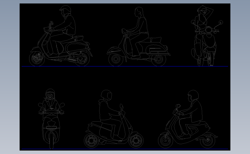 各种视图骑摩托车的人cad