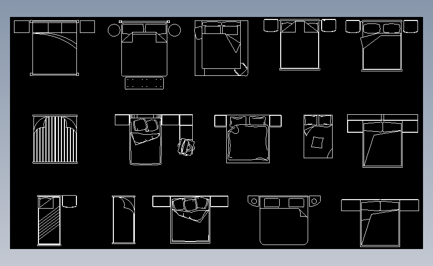 家居床铺等床头柜带枕头等cad
