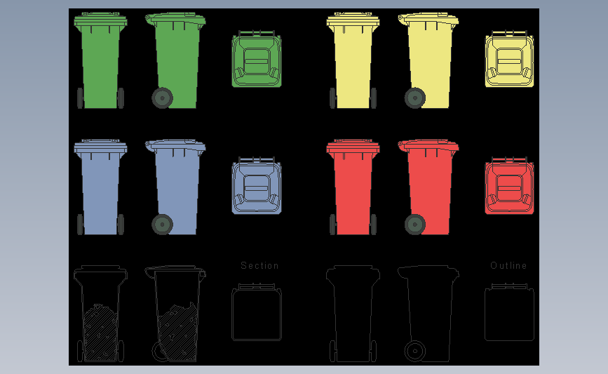 垃圾桶各种cad