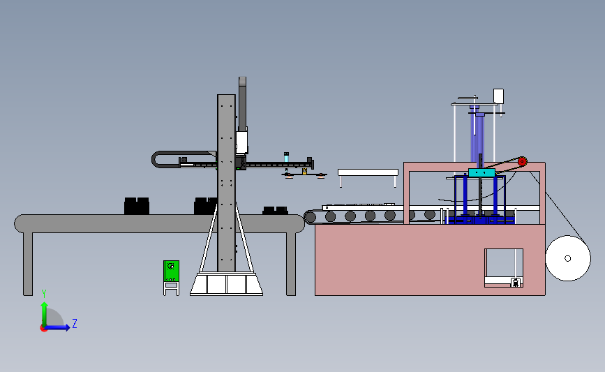 吸塑件自动堆叠机3D模型图纸 SOLIDWORKS设计 左侧视图