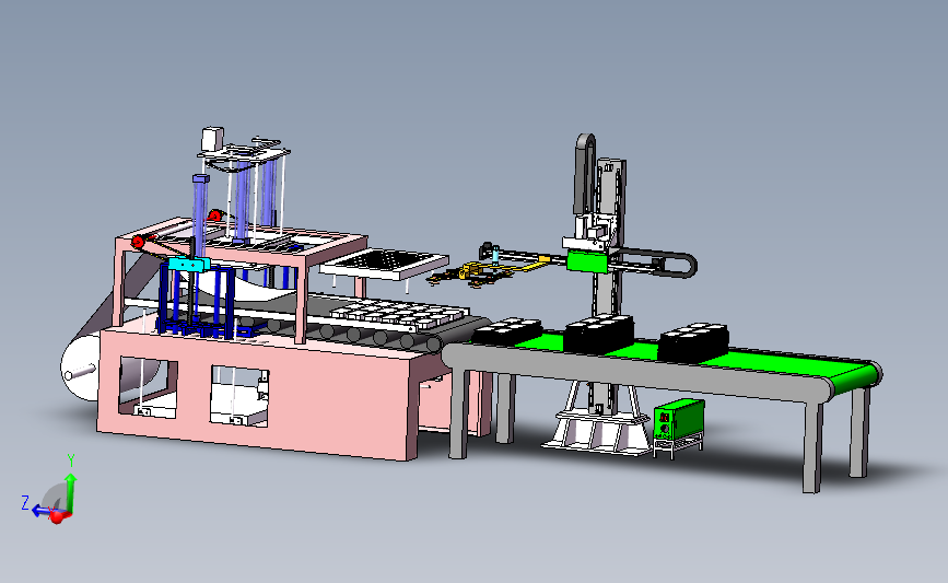 吸塑件自动堆叠机3D模型图纸 SOLIDWORKS设计 主视图