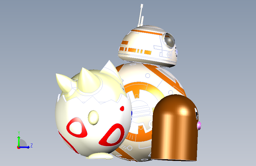 BB-8,托格皮,迪格利特, 左侧视图
